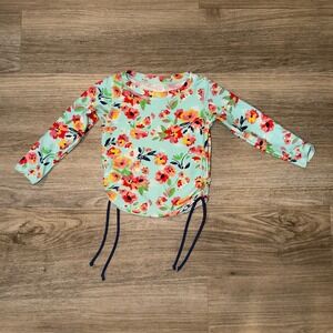 Ruffle Butts Girls Floral Rash Guard Swim Top Long Sleeve Blue Size 2T
